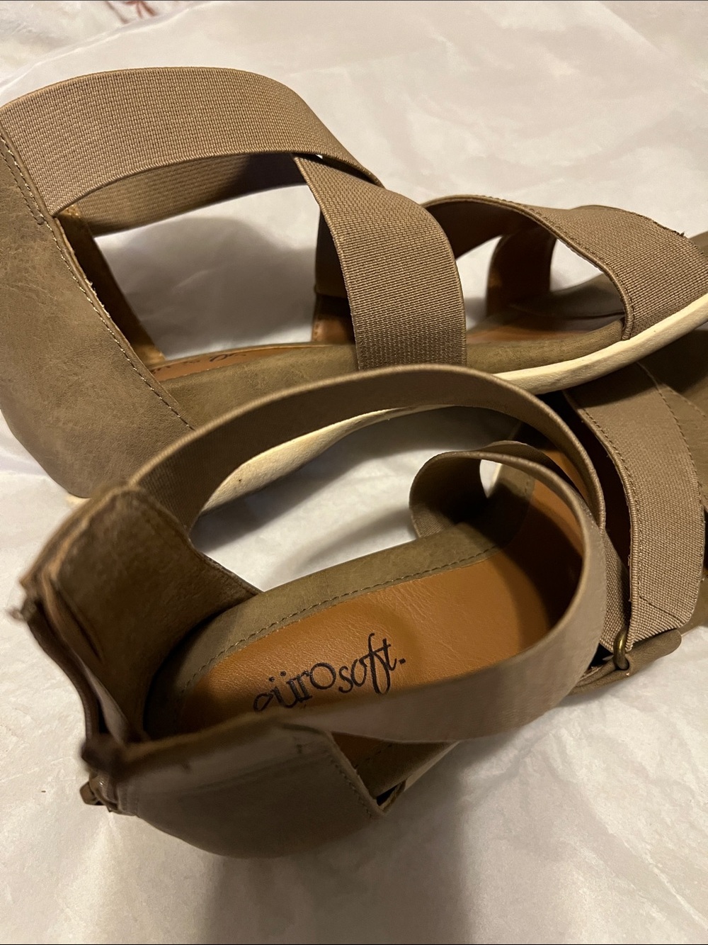 Eurosoft by Söfft Taupe Criss Cross Wedge Sandals